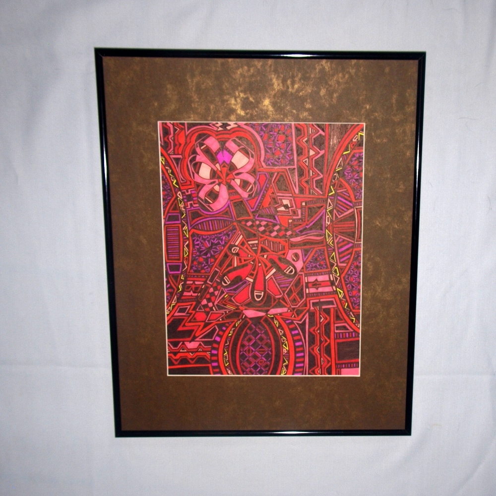 Original Art Fireworks by Cathy Framed OOAK